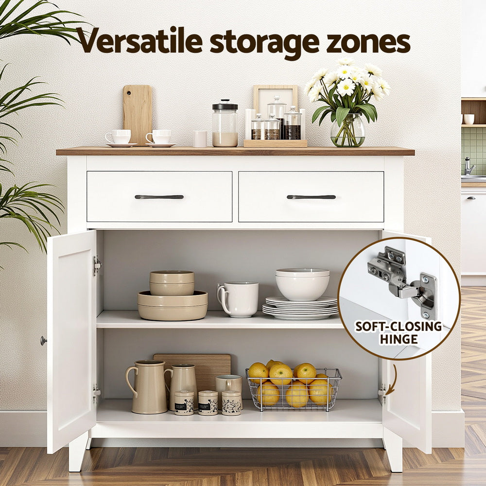 Artiss Buffet Sideboard Storage Cabinet Kitchen Cupboard Hallway 2 Drawers White - Image 5