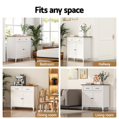 Artiss Buffet Sideboard Storage Cabinet Kitchen Cupboard Hallway 2 Drawers White - Image 8