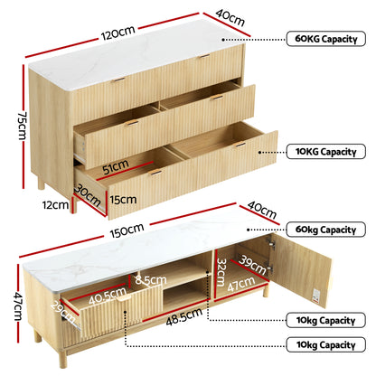 Artiss TV Unit & Chest of Drawers Set Solid Wood Legs Pine - Image 3