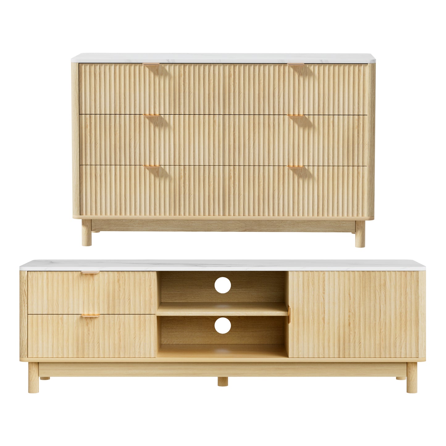Artiss TV Unit & Chest of Drawers Set Solid Wood Legs Pine - Image 4
