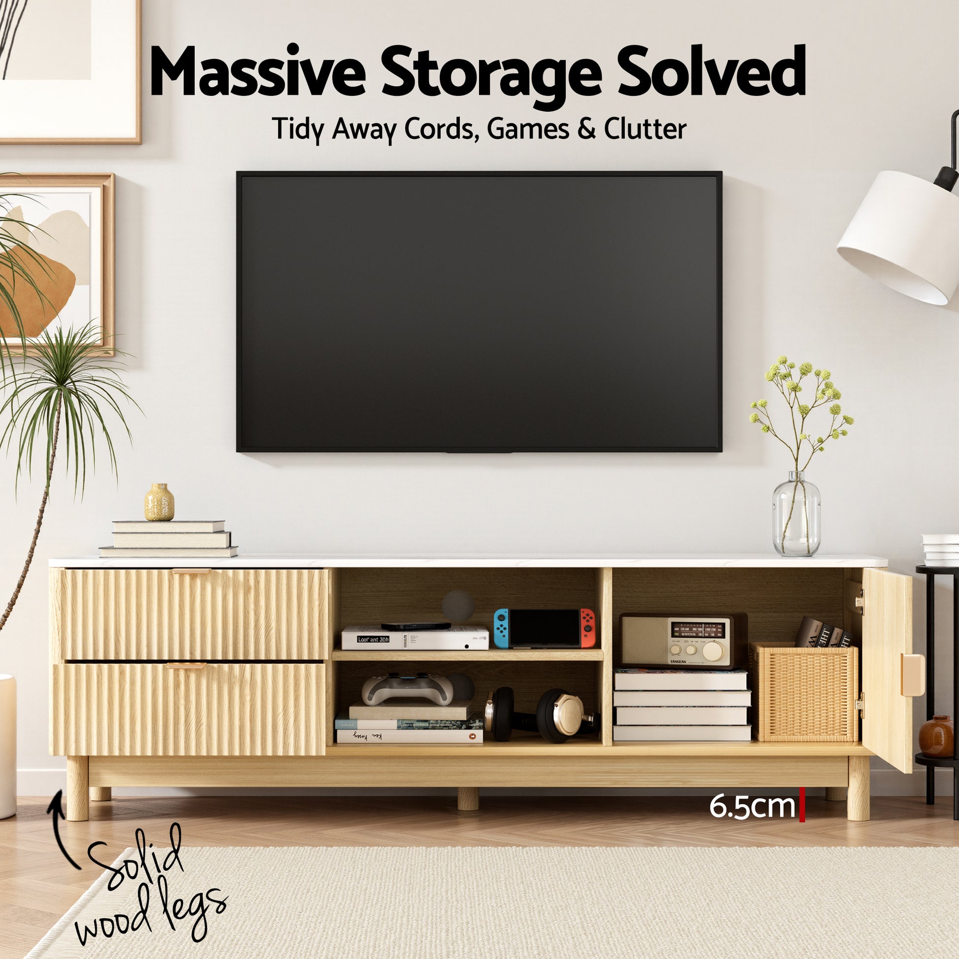 Artiss TV Unit & Chest of Drawers Set Solid Wood Legs Pine - Image 6