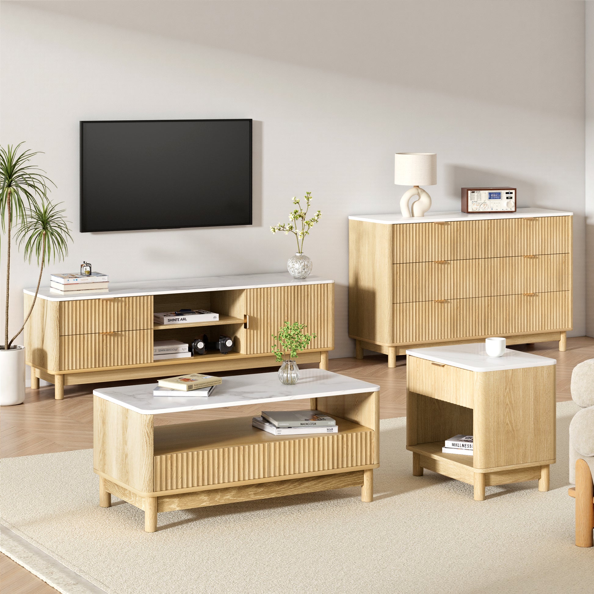 Artiss TV Unit & Chest of Drawers Set Solid Wood Legs Pine - Image 8