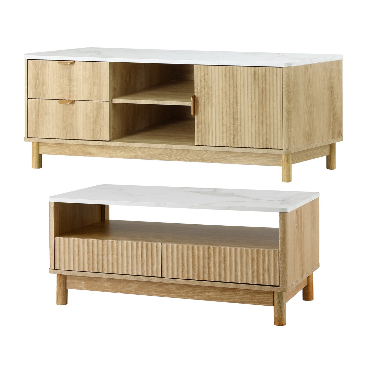 Artiss TV Unit & Coffee Table Set Storage Drawers Pine - Image 3
