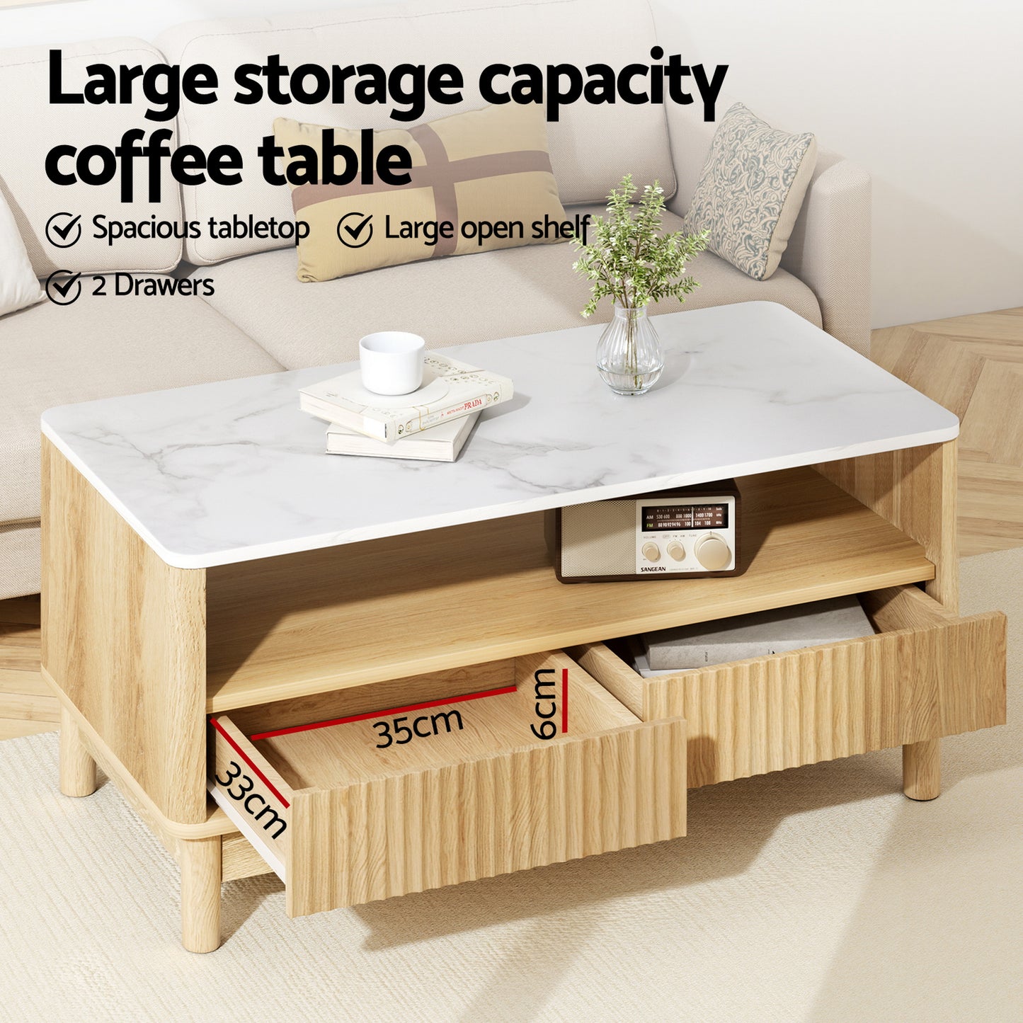 Artiss TV Unit & Coffee Table Set Storage Drawers Pine - Image 5
