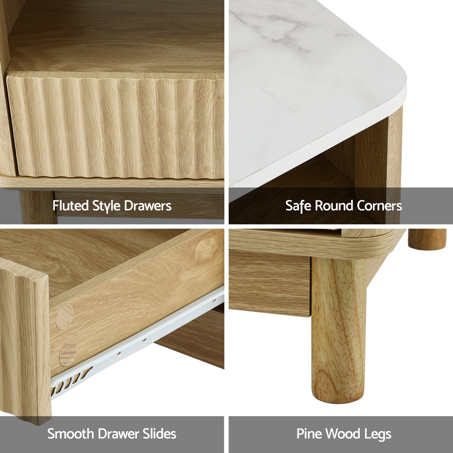Artiss TV Unit & Coffee Table Set Storage Drawers Pine - Image 6