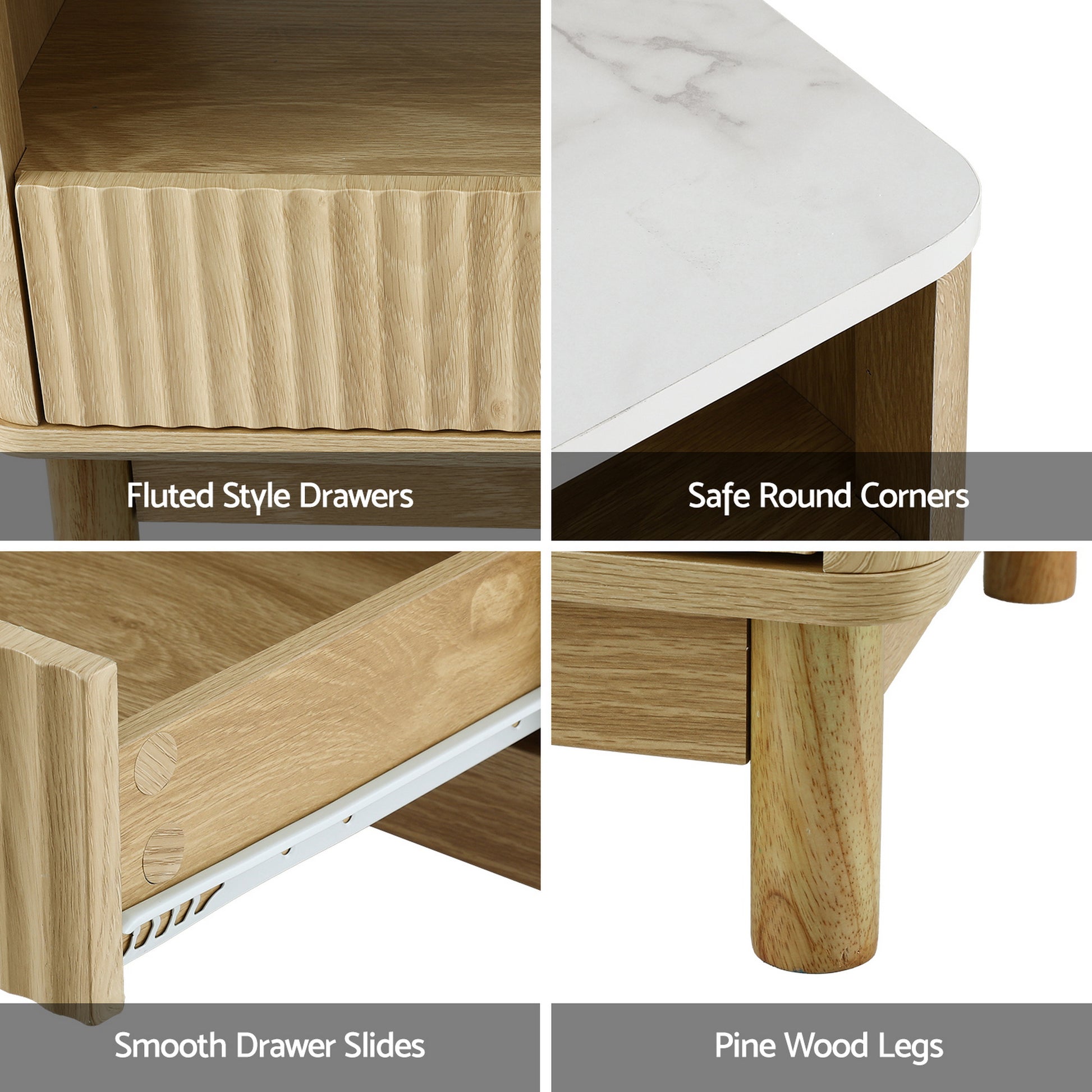 Artiss TV Unit & Coffee Table Set Storage Drawers Pine - Image 6