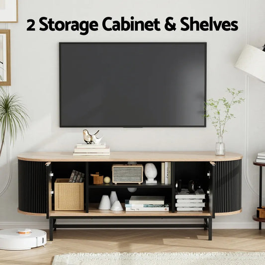 Artiss TV Unit Entertainment Unit Storage Cabinet Black Pine - Image 6