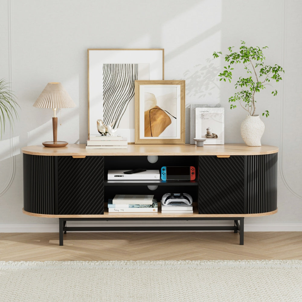 Artiss TV Unit Entertainment Unit Storage Cabinet Black Pine - Image 8
