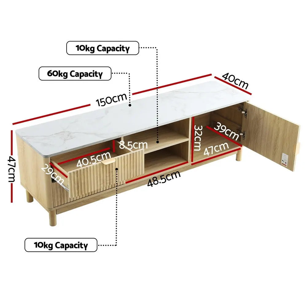 Artiss TV Unit Entertainment Unit Storage Drawer Shelf 150cm Pine - Image 4