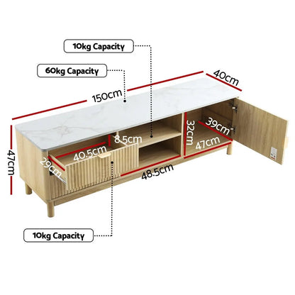 Artiss TV Unit Entertainment Unit Storage Drawer Shelf 150cm Pine - Image 4