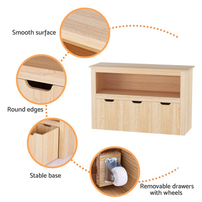 Keezi Kids Bookshelf 3 Drawers Storage Children Bookcase Toy Organiser Display Wooden - Image 7