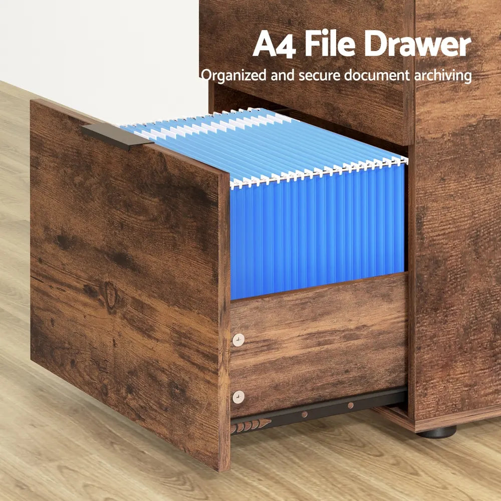 Artiss Filing Cabinet Files Storage Office Shelves File Organiser Rustic Brown 2 Drawer - Image 5