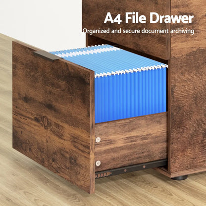 Artiss Filing Cabinet Files Storage Office Shelves File Organiser Rustic Brown 2 Drawer - Image 5