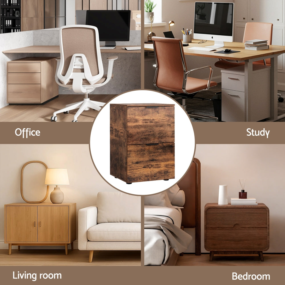 Artiss Filing Cabinet Files Storage Office Shelves File Organiser Rustic Brown 2 Drawer - Image 7