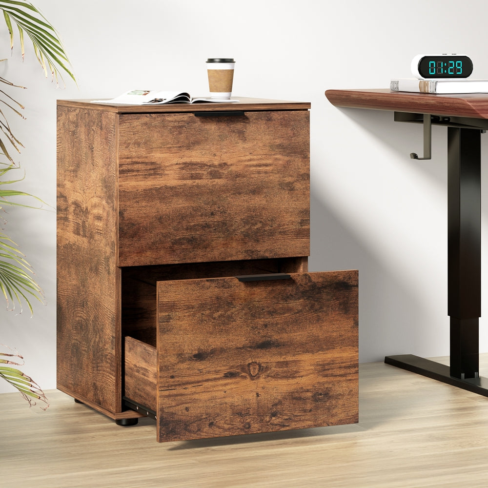 Artiss Filing Cabinet Files Storage Office Shelves File Organiser Rustic Brown 2 Drawer - Image 8