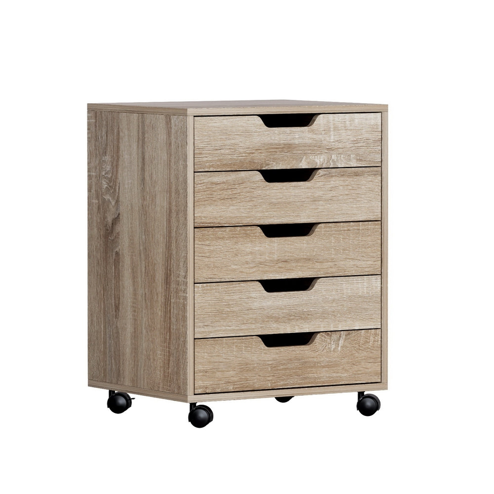 Artiss 5-Drawer Filing Cabinet Mobile Rolling Storage Cabinet Chest of Drawers Stand Scratch Beige