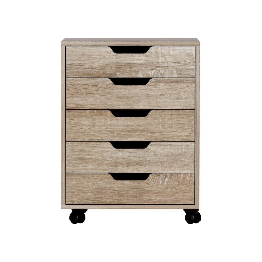 Artiss 5-Drawer Filing Cabinet Mobile Rolling Storage Cabinet Chest of Drawers Stand Scratch Beige - Image 3