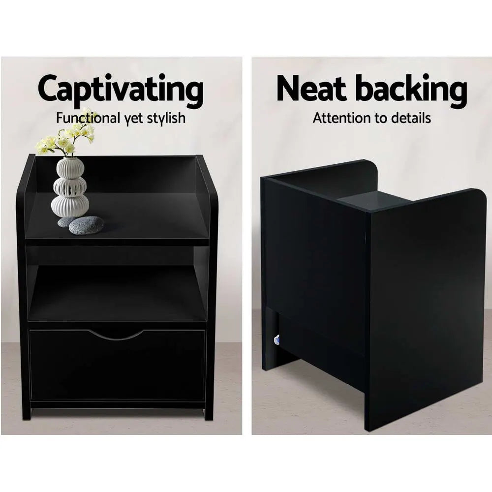 Artiss Bedside Table 1 Drawer with Shelf - FARA Black - Image 4