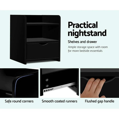 Artiss Bedside Table 1 Drawer with Shelf - FARA Black - Image 5