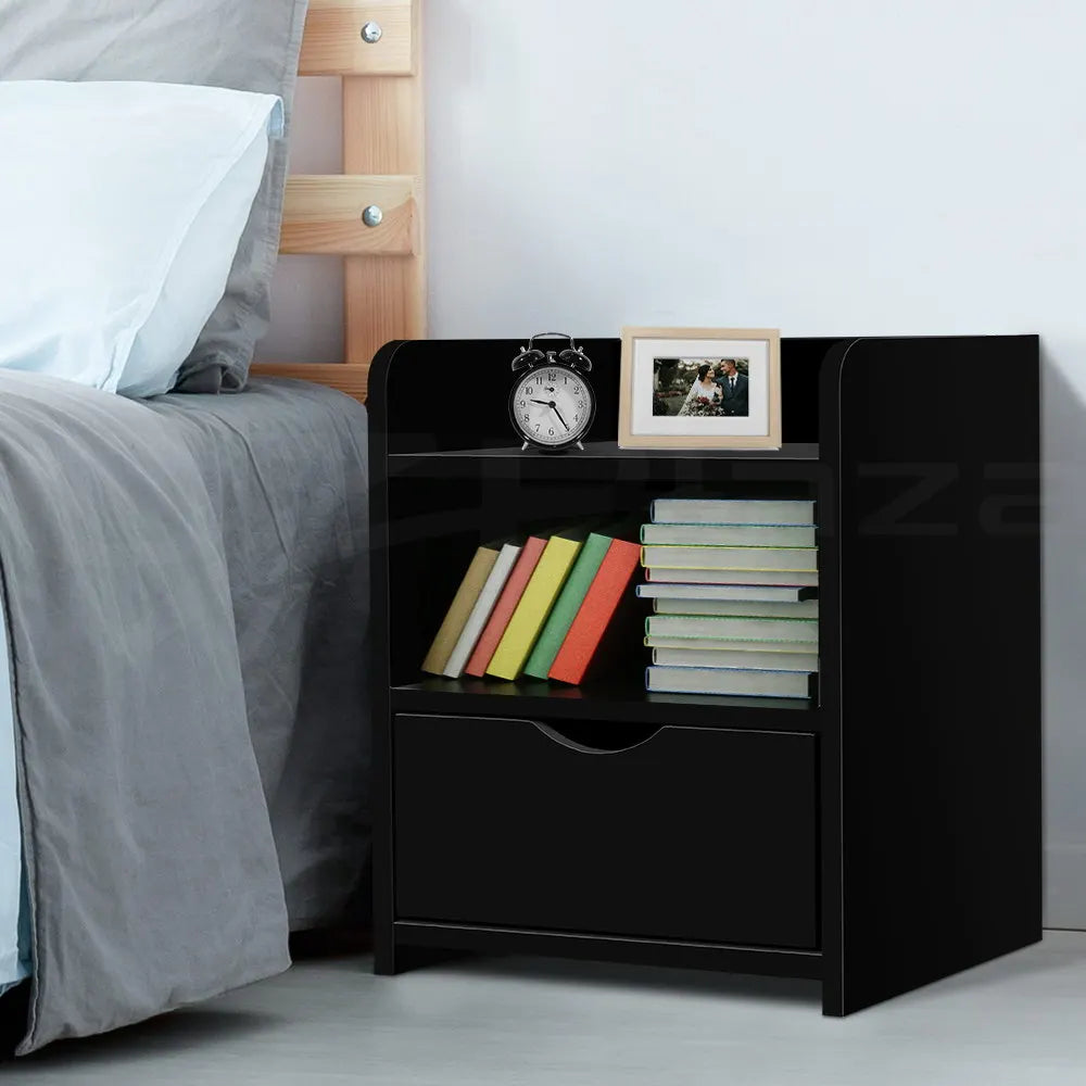 Artiss Bedside Table 1 Drawer with Shelf - FARA Black - Image 7