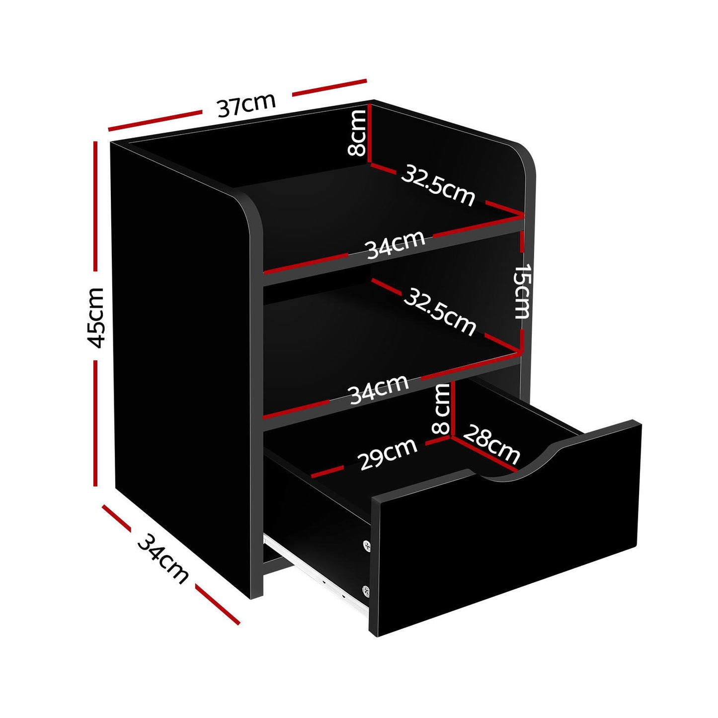 Artiss 2X Bedside Table 1 Drawer with Shelf - FARA Black - Image 2