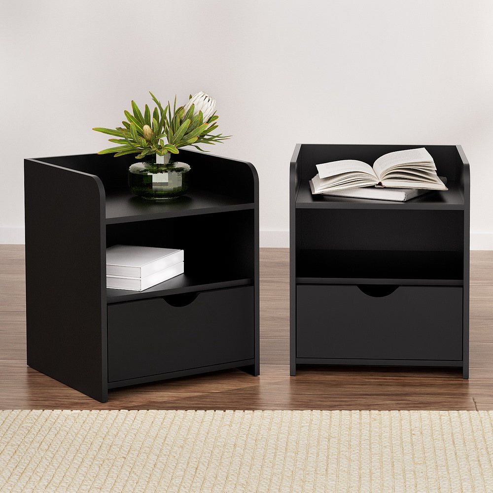 Artiss 2X Bedside Table 1 Drawer with Shelf - FARA Black - Image 8