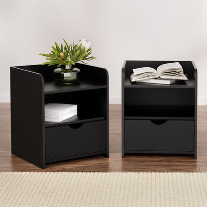 Artiss 2X Bedside Table 1 Drawer with Shelf - FARA Black - Image 8