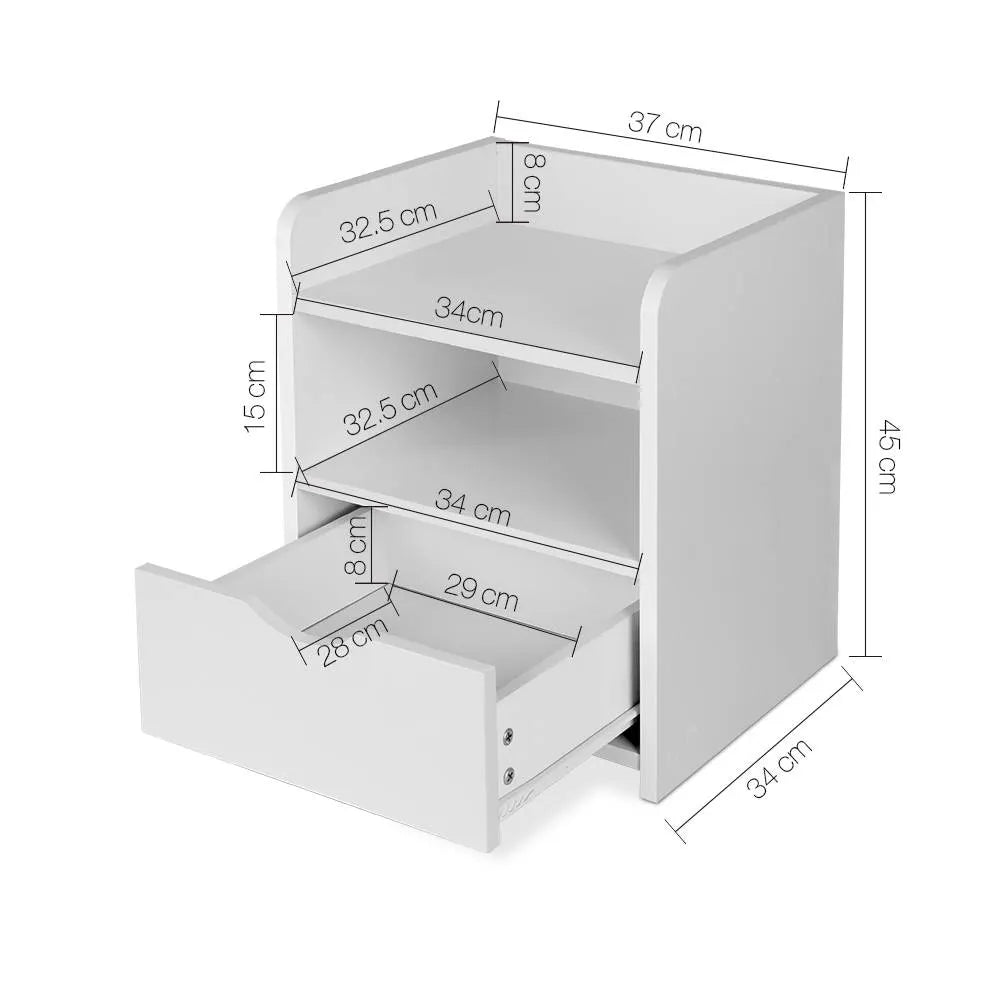 Artiss Bedside Table 1 Drawer with Shelf - FARA White - Image 2