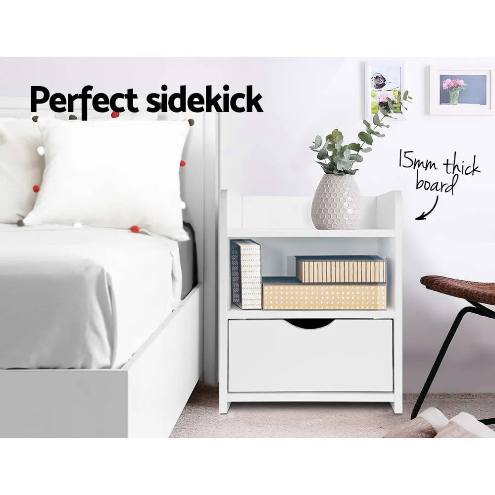 Artiss Bedside Table 1 Drawer with Shelf - FARA White - Image 3