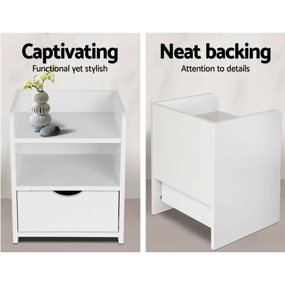 Artiss Bedside Table 1 Drawer with Shelf - FARA White - Image 4