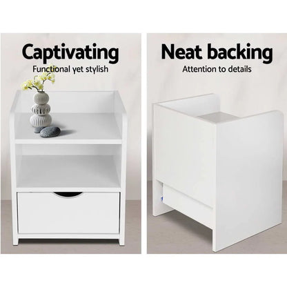 Artiss Bedside Table 1 Drawer with Shelf - FARA White - Image 4