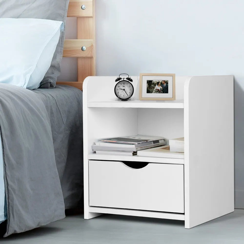 Artiss Bedside Table 1 Drawer with Shelf - FARA White - Image 7