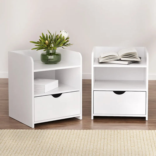 Artiss 2X Bedside Table 1 Drawer with Shelf - FARA White - Image 8