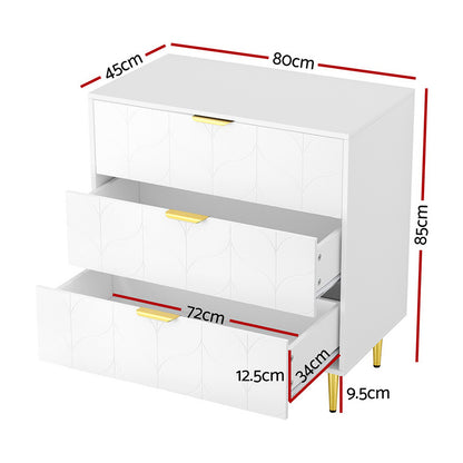 Artiss 3 Chest of Drawers Lowboy Cabinet White - Image 2