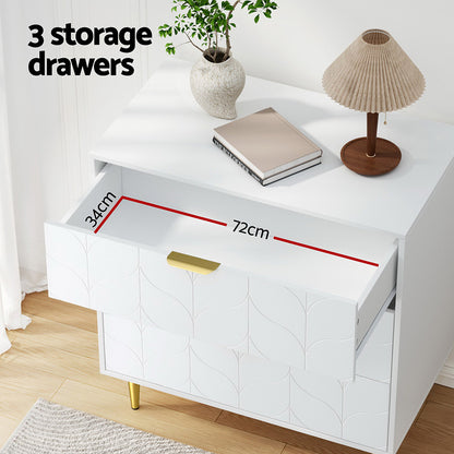 Artiss 3 Chest of Drawers Lowboy Cabinet White - Image 4