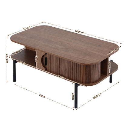 Artiss Coffee Table Living Room Center Table Shelf Cabinet Walnut - Image 2