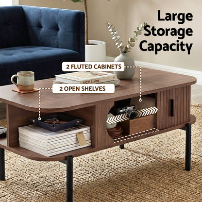 Artiss Coffee Table Living Room Center Table Shelf Cabinet Walnut - Image 4
