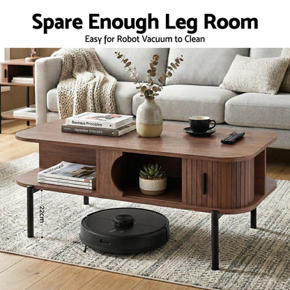 Artiss Coffee Table Living Room Center Table Shelf Cabinet Walnut - Image 5
