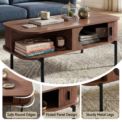 Artiss Coffee Table Living Room Center Table Shelf Cabinet Walnut - Image 6