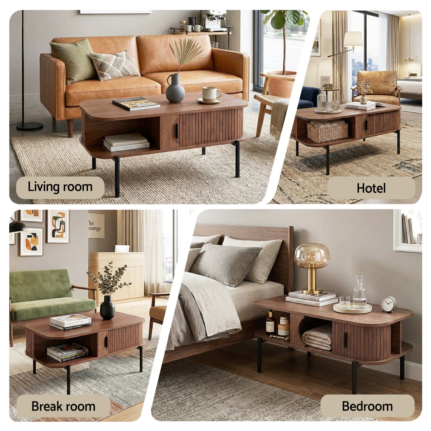 Artiss Coffee Table Living Room Center Table Shelf Cabinet Walnut - Image 7
