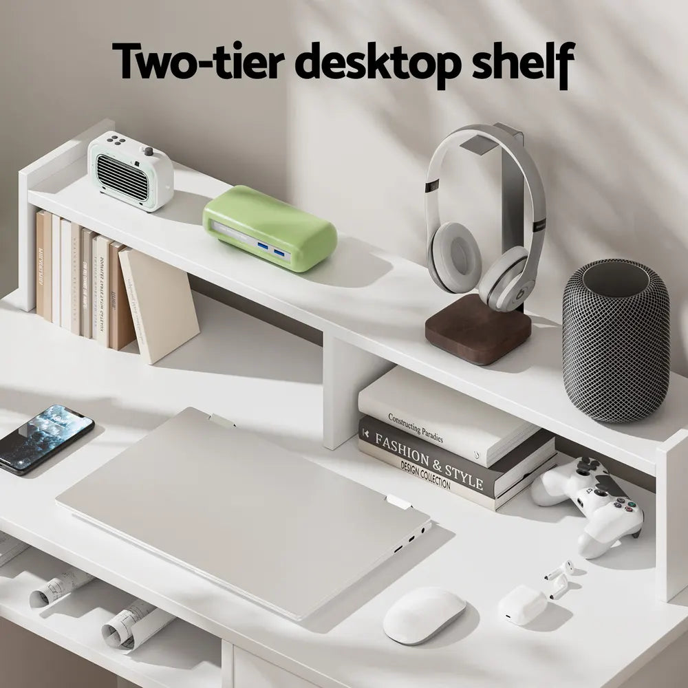 Artiss Computer Desk Shelf Drawer Cabinet White 100CM - Image 4