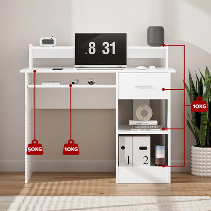 Artiss Computer Desk Shelf Drawer Cabinet White 100CM - Image 5