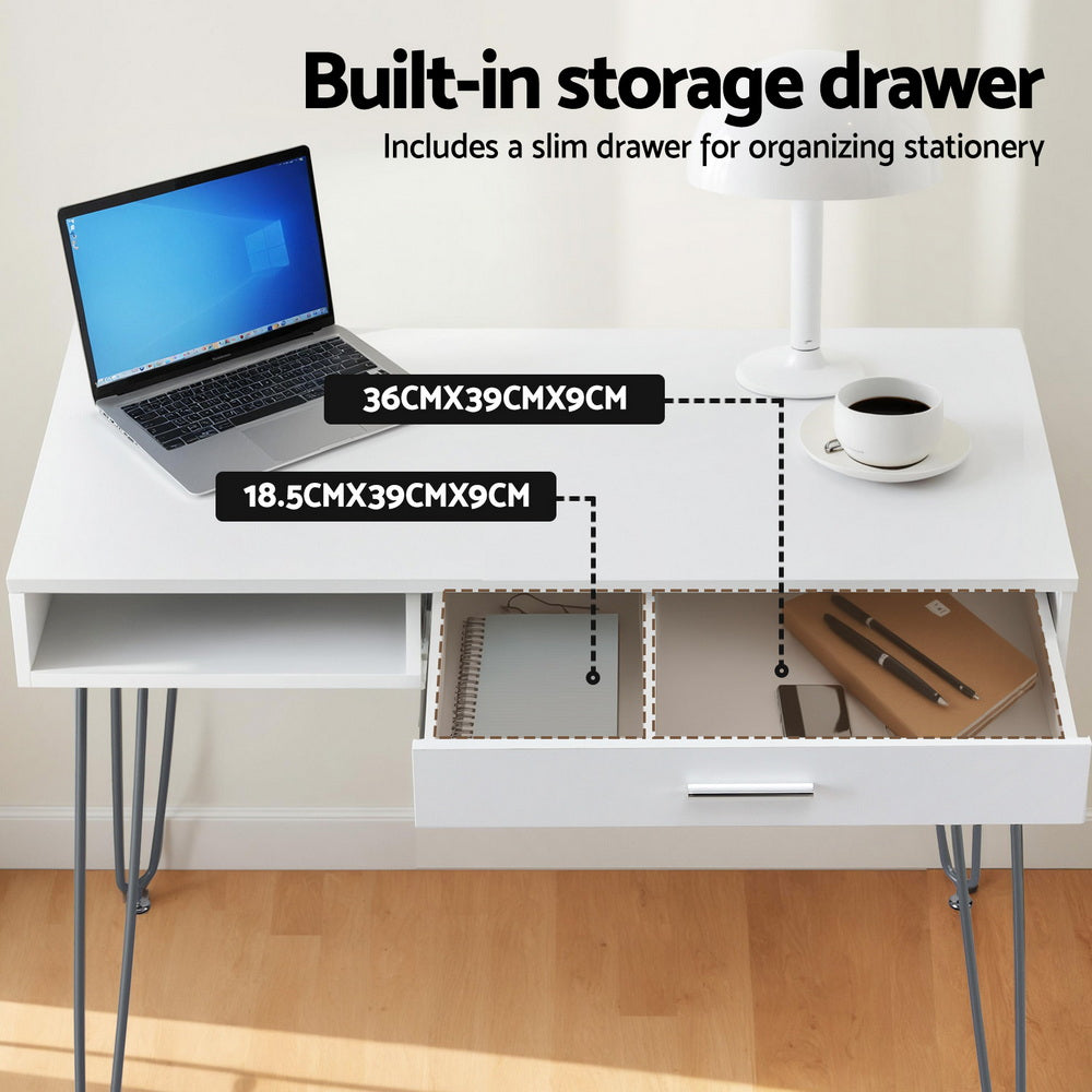 Artiss Computer Desk Drawer Cabinet Home Office Desks Workstation 100cm White - Image 5