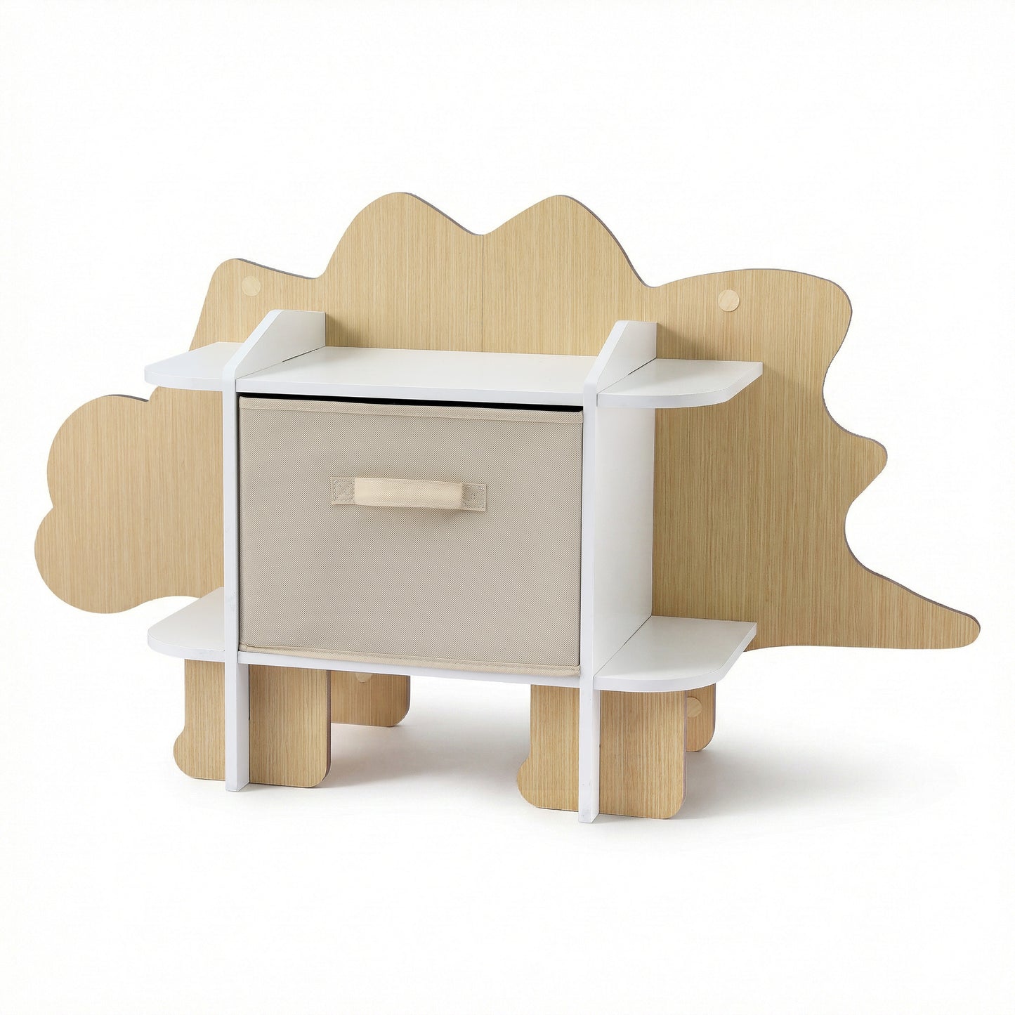 Keezi Dinosaur Kids Bookshelf 2-Tier Children's Bookcase Wooden with with Fabric Drawer, Toddler Bookshelf Toy Storage Organizer for Preschool, Kids Room, Playroom, Nursery - Image 4