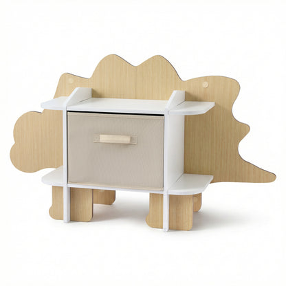Keezi Dinosaur Kids Bookshelf 2-Tier Children's Bookcase Wooden with with Fabric Drawer, Toddler Bookshelf Toy Storage Organizer for Preschool, Kids Room, Playroom, Nursery - Image 4