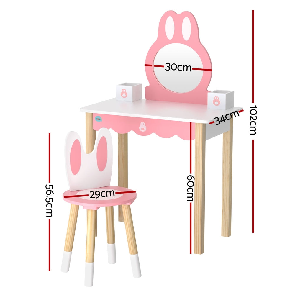 1 Set of Keezi Kids Dressing Table Wooden Bunny Pink - Image 2