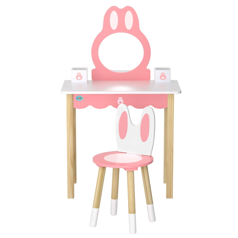 1 Set of Keezi Kids Dressing Table Wooden Bunny Pink - Image 3
