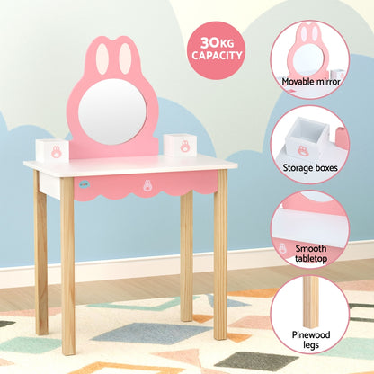 1 Set of Keezi Kids Dressing Table Wooden Bunny Pink - Image 5