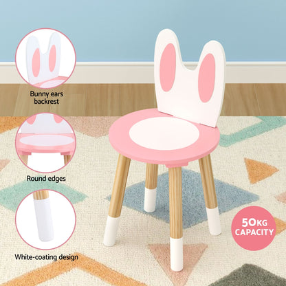 1 Set of Keezi Kids Dressing Table Wooden Bunny Pink - Image 6