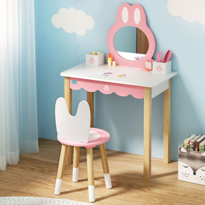 1 Set of Keezi Kids Dressing Table Wooden Bunny Pink - Image 7